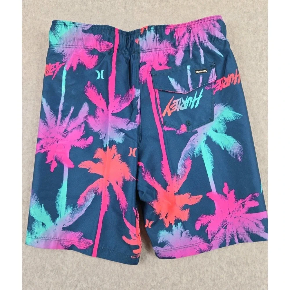 Hurley Swim Boys Size 6 Swimming Trunks‎ Shorts Blue Palm Logo Bathing Suit NEW